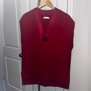 Vince Red Satin V-neck Tunic Top Size Small